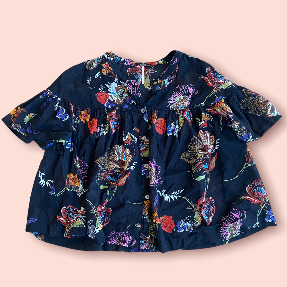 Free People Sweet Escape Floral Babydoll Button Down Top Size Large